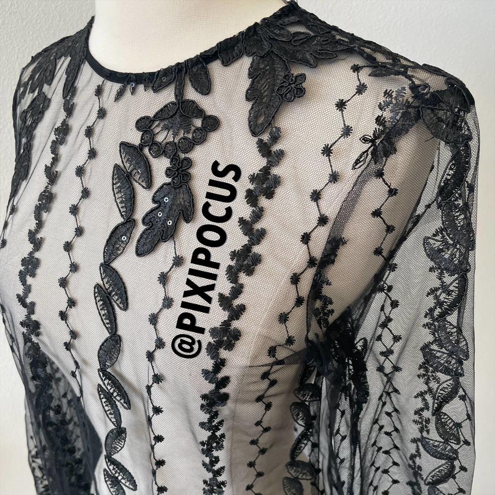 ZARA EMBROIDERED SEMI-SHEER DRESS TULLE BLACK - Picture 14 of 16
